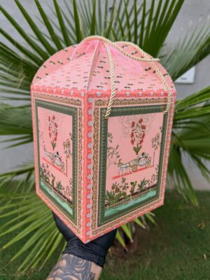 Hamper House Royal Pink Carriage Gift Box with Golden Rope Handle