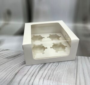 4-Piece Cupcake & Brownie Box with Wrap-Around Window (7" x 7" x 3.5")