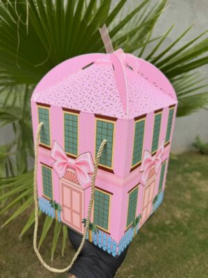 Hamper House Pink Boutique Dollhouse Gift Box with Gold Rope Handle