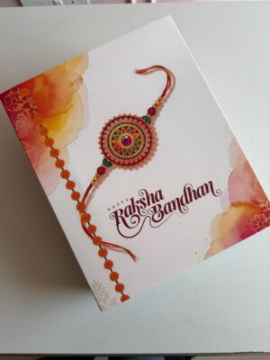 Happy Raksha Bandhan Printed Slider Gift Box – Elegant Rakhi & Marigold Design