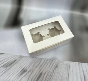 White 2-Cavity Cupcake Box with Clear Display Window (7" x 4.5" x 2")