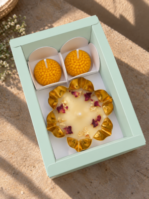 2 Ladoo Candles + 1 Urli Candle |  Size: 5 × 3.25 inches [Candle not included] (MINT GREEN)