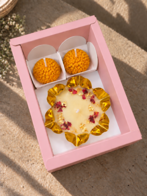 2 Ladoo Candles + 1 Urli Candle |  Size: 5 × 3.25 inches [Candle not included] (PINK)