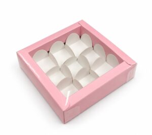 Elegant Pink 9-Cell Chocolate Box - 5x5x1.5 Inches