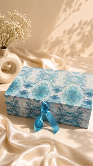COLLAPSIBLE BOX WITH GOLDEN FOIL AND RIBBON | 8x10x4