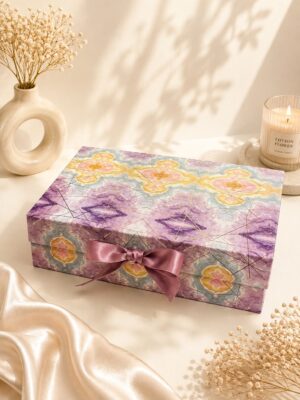 COLLAPSIBLE BOX WITH GOLDEN FOIL AND RIBBON | 10x14x4