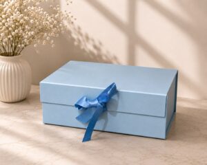 COLLAPSIBLE RIBBON BOX 12x10x4 COLOR BLUE