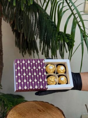 4-Piece Chocolate Box with Golden Foil Sleeve Color: Deep Plum / Royal Purple with Golden Foil Accent