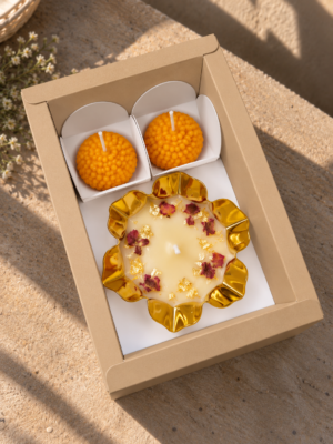2 Ladoo Candles + 1 Urli Candle |  Size: 5 × 3.25 inches [Candle not included] (BROWN)