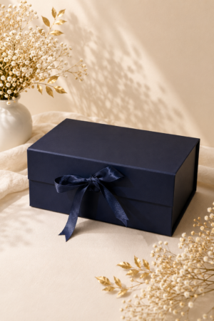 Collapsible Ribbon Box 10x8x4 inches COLOR NAVY BLUE