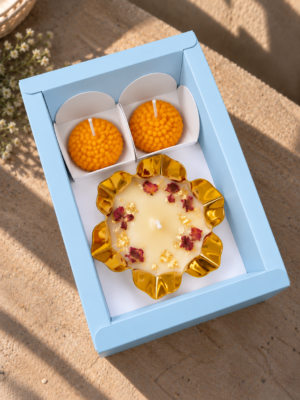 2 Ladoo Candles + 1 Urli Candle |  Size: 5 × 3.25 inches [Candle not included] (SKY BLUE)