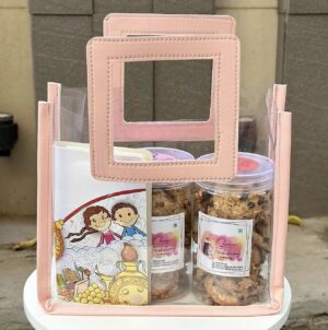 Transparent Bag with Border ; Size 10x9x5 ; PINK