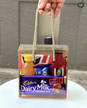 Transparent Box Bag; 5x3x5 inches (GOLDEN) [String included]