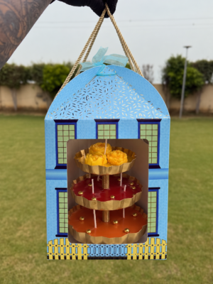 Three Tier Urli Candle Hut Gift Box | Blue | 7x7x8