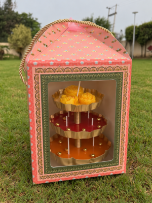 Three Tier Urli Candle Hut Gift Box | Peach | 7x7x8