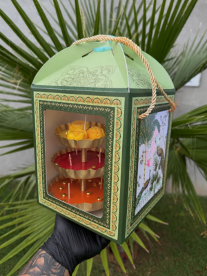 Three Tier Urli Candle Hut Gift Box | Green | 7x7x8