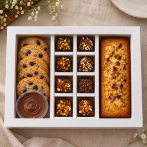 Cookies + Loaf + 8 Chocolates Box | 9 × 6 × 1.5 inches (White)