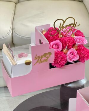 Handle Hamper with Mini Cake Box | 11.5 x 5.75 | Size of Mini Cake Box 5 x 5 x 5 inches [Pink]