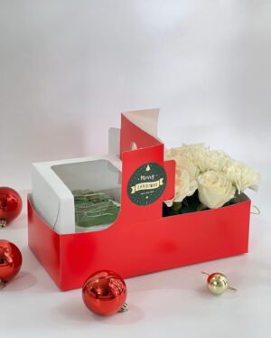 Handle Hamper with Mini Cake Box | 11.5 x 5.75 | Size of Mini Cake Box 5 x 5 x 5 inches [Red]