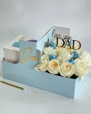Handle Hamper with Mini Cake Box | 11.5 x 5.75 | Size of Mini Cake Box 5 x 5 x 5 inches [Sky Blue]